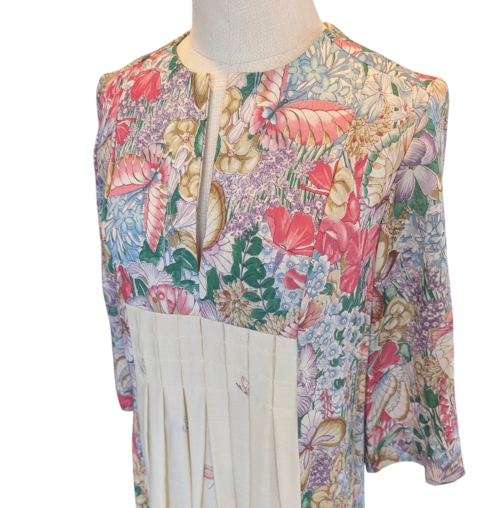 Loungewear By Tiffany 70s Empire Waist Prairie Butterfly Gardens. 11/12. Medium - Picture 7 of 16